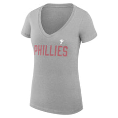 Philadelphia Phillies G-III 4Her by Carl Banks Women's Super-Slim Fit Lightweight Dot Print V-Neck T-Shirt - Gray - MLB Discount
