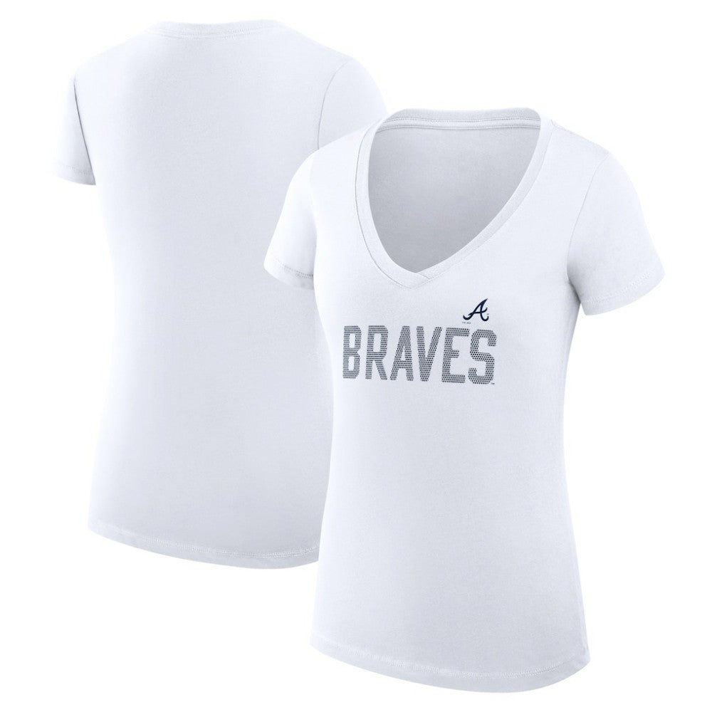 Atlanta Braves G-III 4Her by Carl Banks Women's Super-Slim Fit Lightweight Dot Print V-Neck T-Shirt - White - MLB Sale