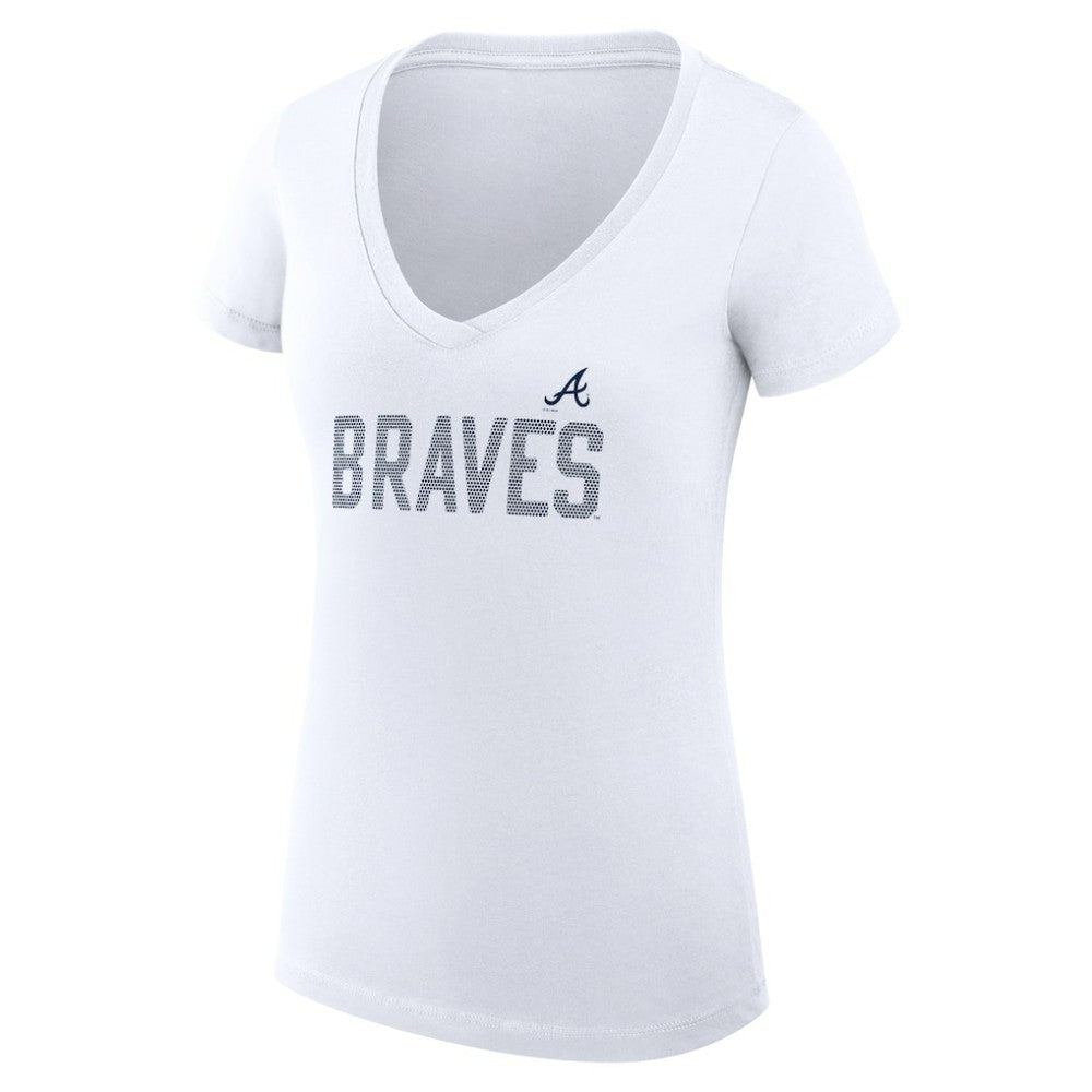 Atlanta Braves G-III 4Her by Carl Banks Women's Super-Slim Fit Lightweight Dot Print V-Neck T-Shirt - White - MLB Sale