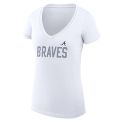 Atlanta Braves G-III 4Her by Carl Banks Women's Super-Slim Fit Lightweight Dot Print V-Neck T-Shirt - White - MLB Sale