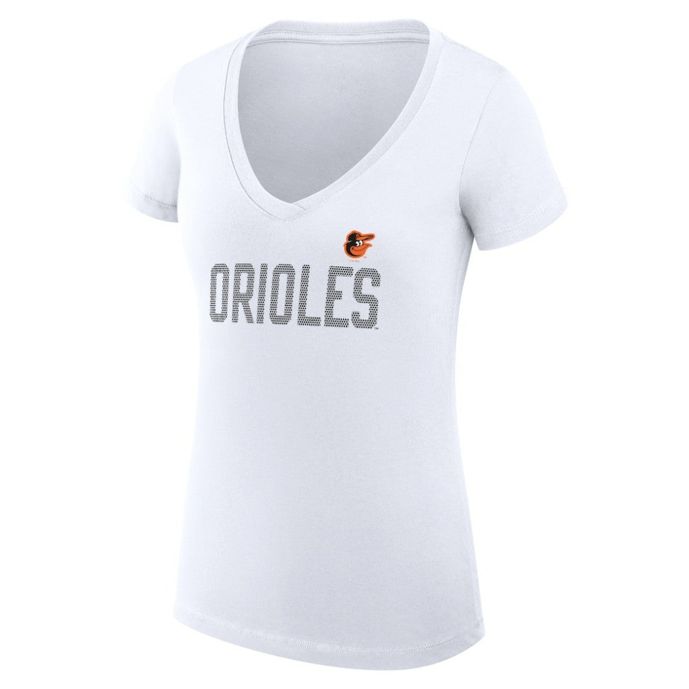 Baltimore Orioles G-III 4Her by Carl Banks Women's Super-Slim Fit Lightweight Dot Print V-Neck T-Shirt - White - MLB Discount