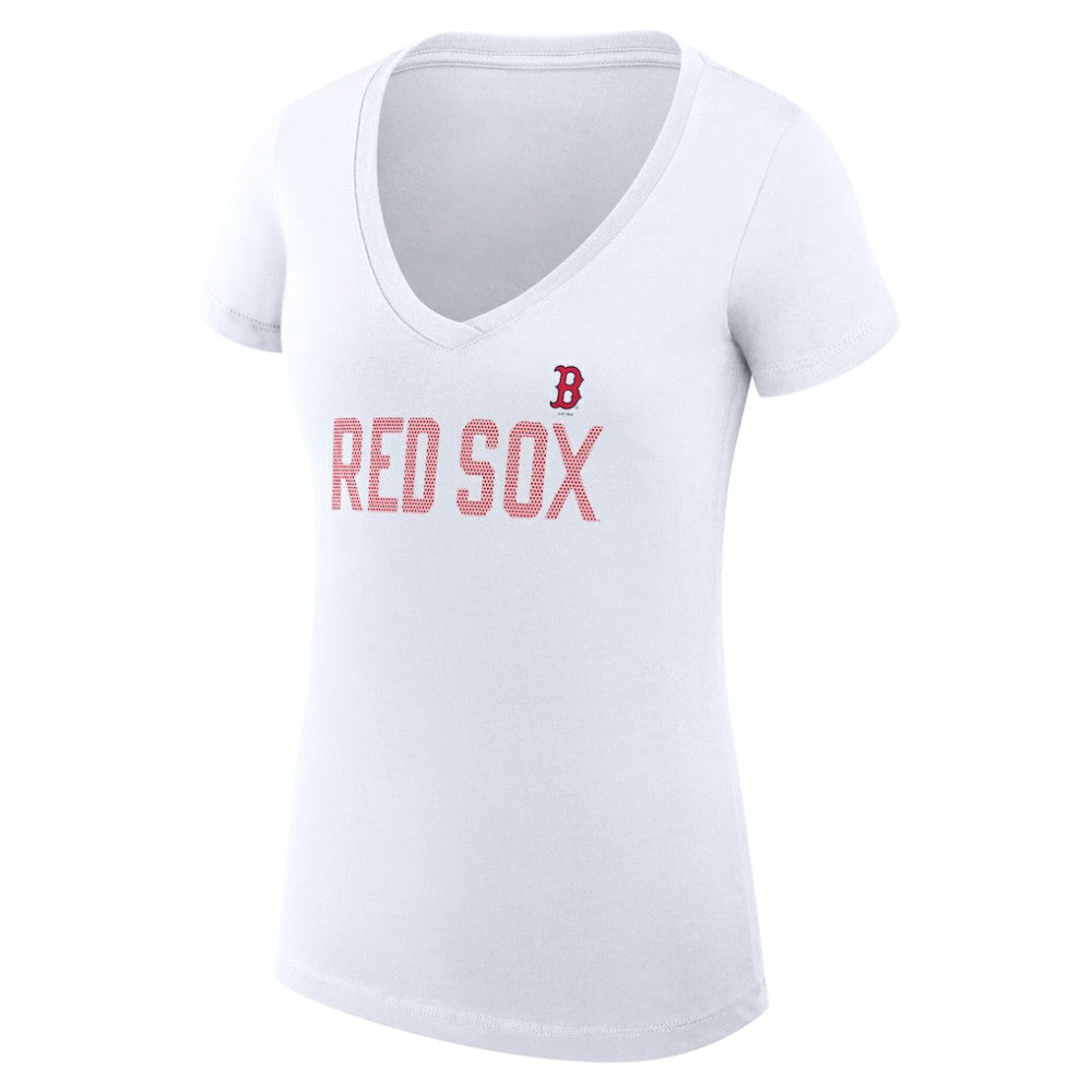 Boston Red Sox G-III 4Her by Carl Banks Women's Super-Slim Fit Lightweight Dot Print V-Neck T-Shirt - White - MLB Lifestyle