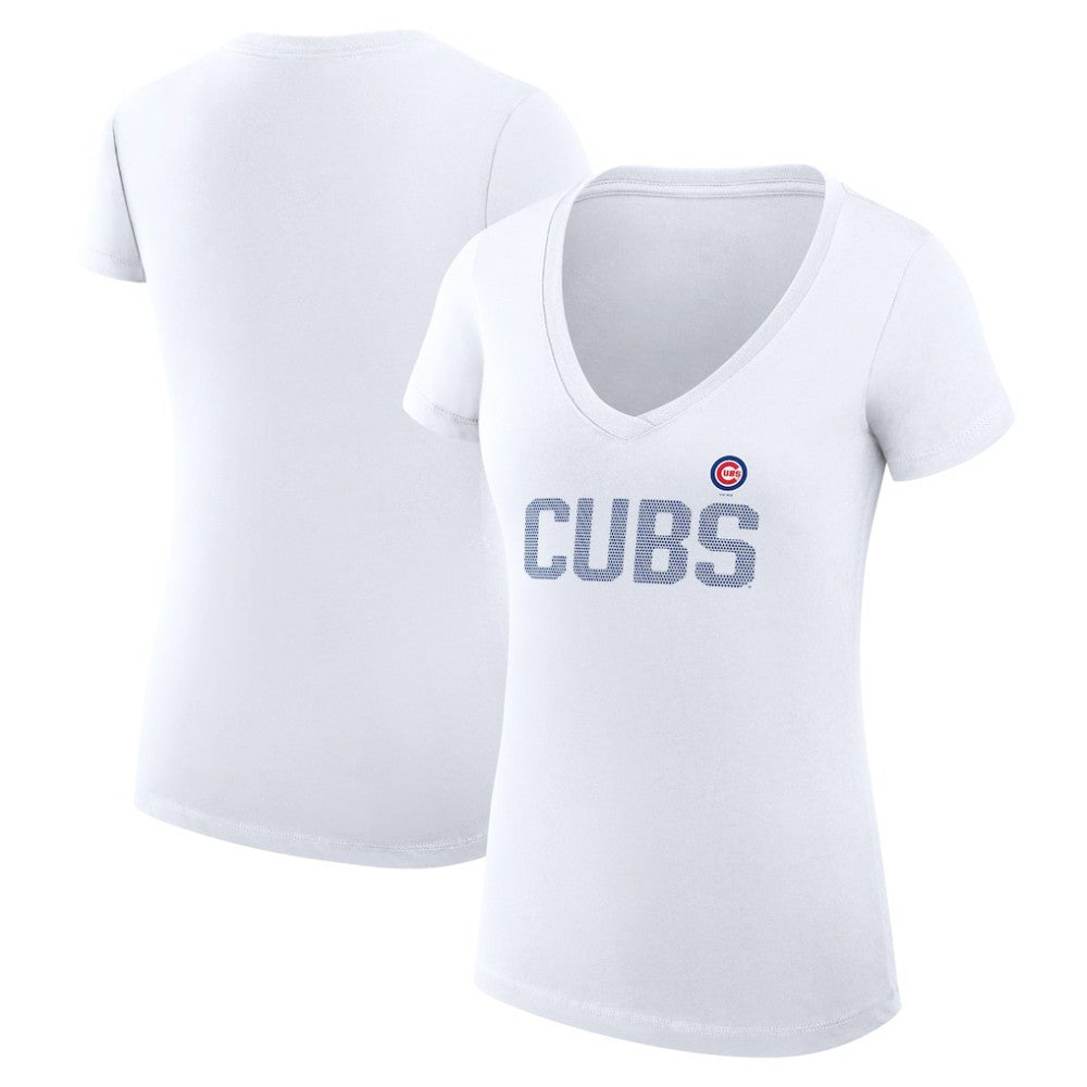 Chicago Cubs G-III 4Her by Carl Banks Women's Super-Slim Fit Lightweight Dot Print V-Neck T-Shirt - White - MLB Sale