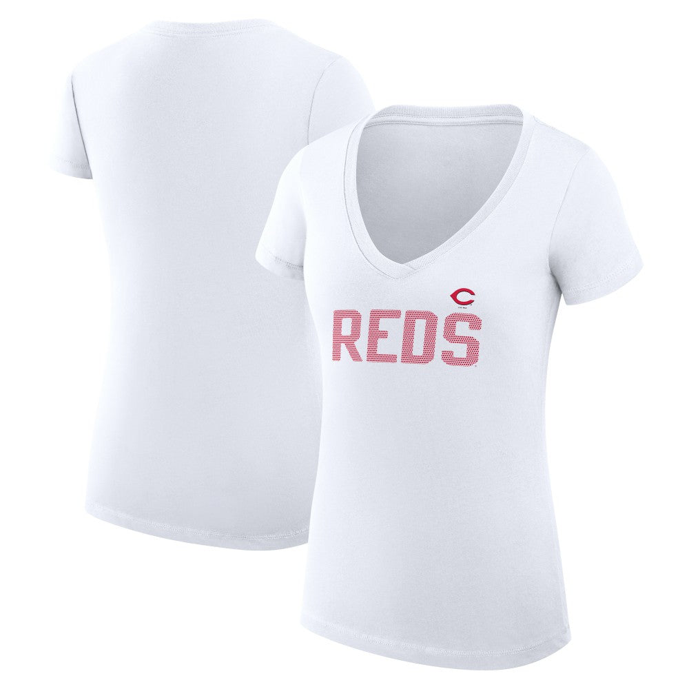 Cincinnati Reds G-III 4Her by Carl Banks Women's Super-Slim Fit Lightweight Dot Print V-Neck T-Shirt - White - MLB Online