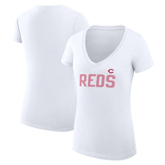 Cincinnati Reds G-III 4Her by Carl Banks Women's Super-Slim Fit Lightweight Dot Print V-Neck T-Shirt - White - MLB Online