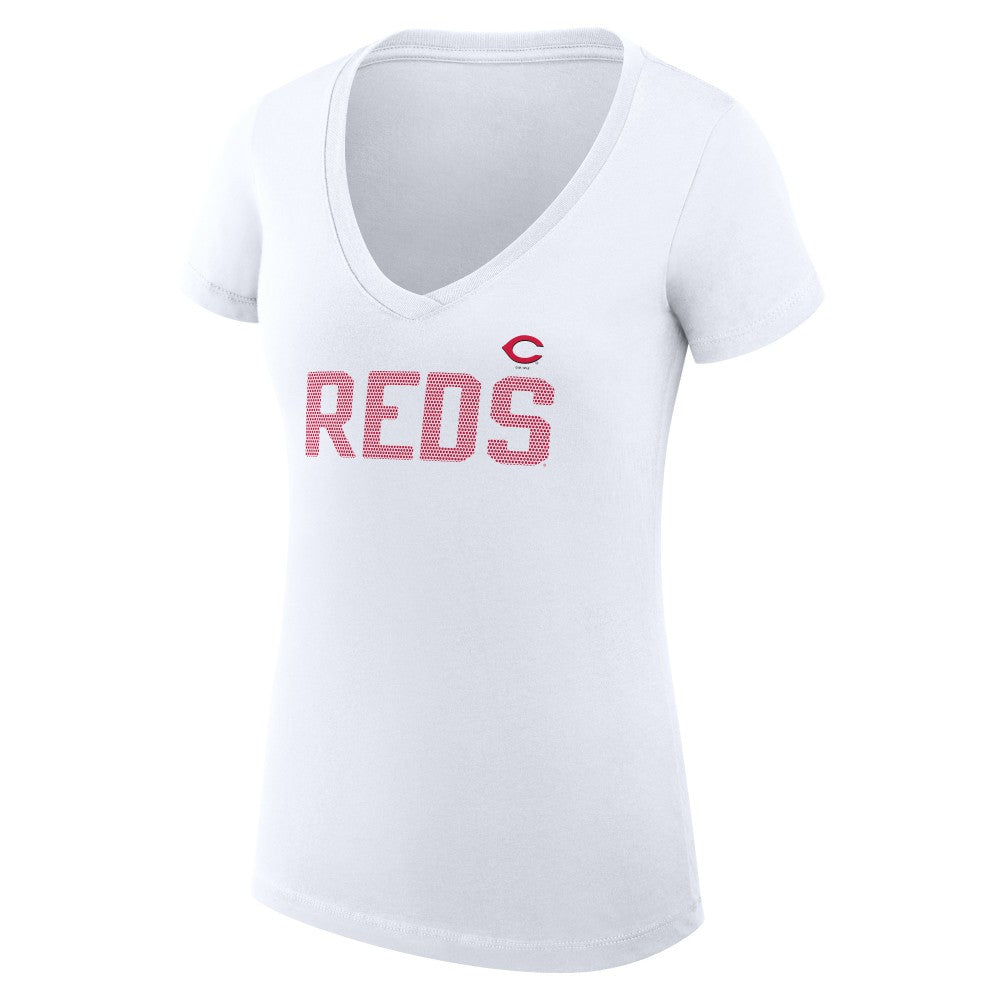 Cincinnati Reds G-III 4Her by Carl Banks Women's Super-Slim Fit Lightweight Dot Print V-Neck T-Shirt - White - MLB Online