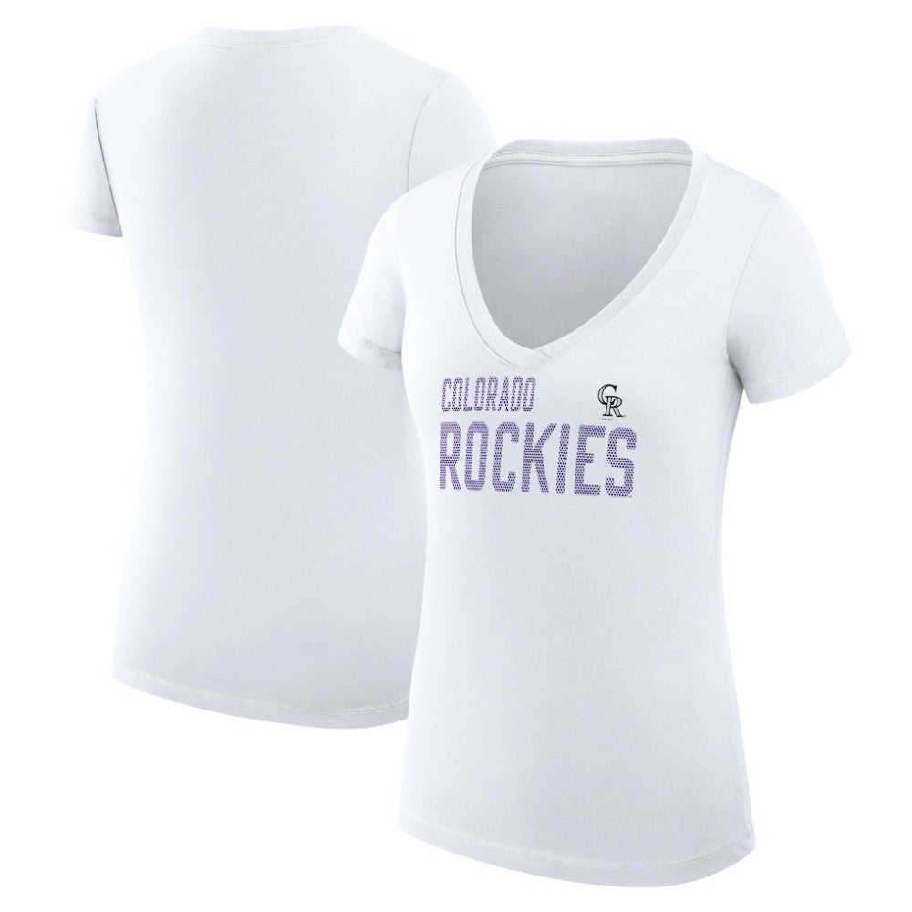 Colorado Rockies G-III 4Her by Carl Banks Women's Super-Slim Fit Lightweight Dot Print V-Neck T-Shirt - White - MLB on Sale