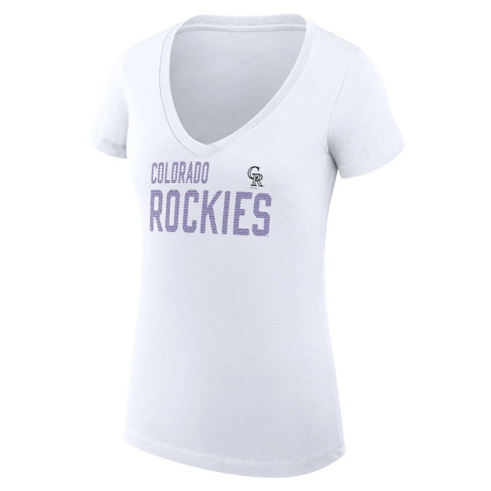 Colorado Rockies G-III 4Her by Carl Banks Women's Super-Slim Fit Lightweight Dot Print V-Neck T-Shirt - White - MLB on Sale