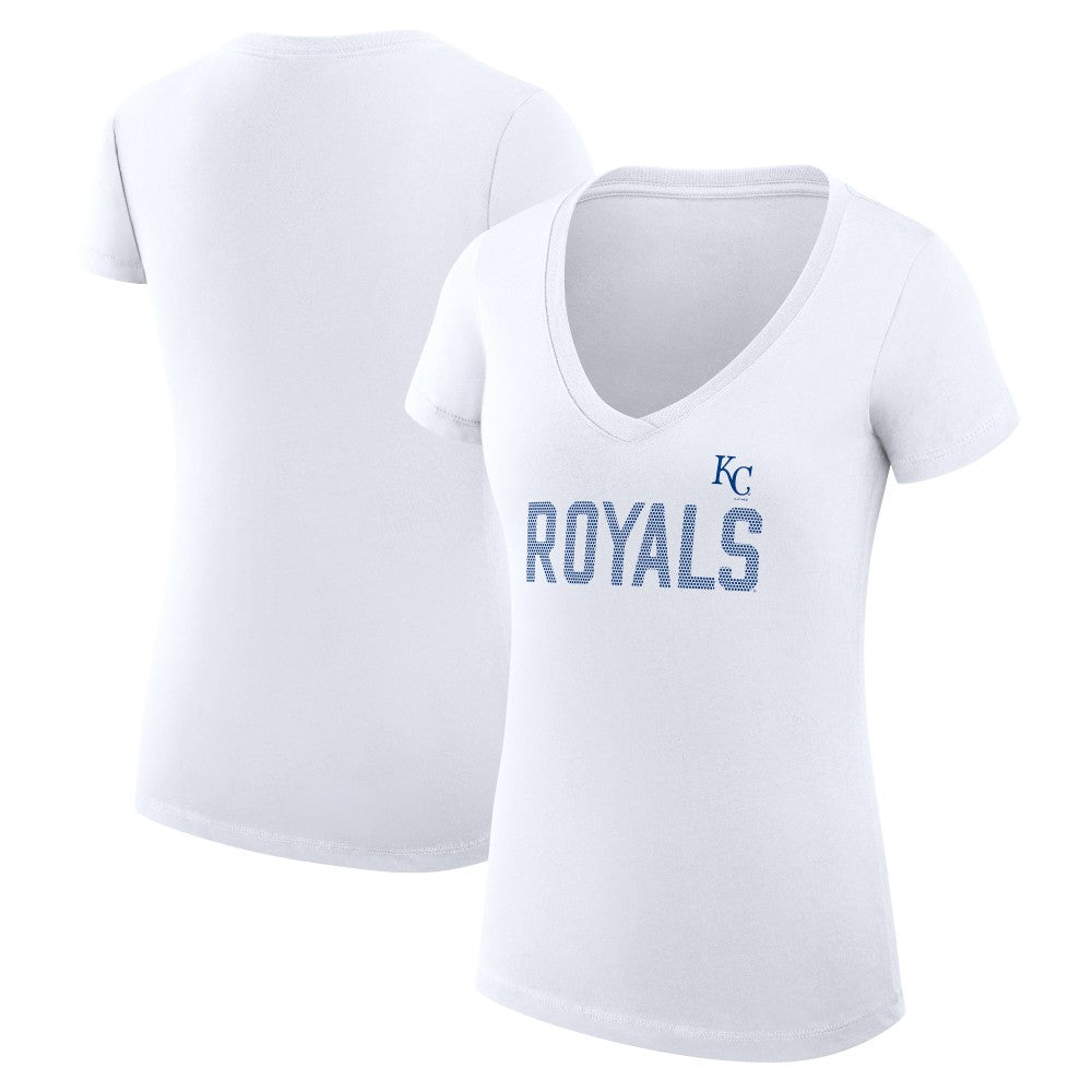 Kansas City Royals G-III 4Her by Carl Banks Women's Super-Slim Fit Lightweight Dot Print V-Neck T-Shirt - White - MLB Sale