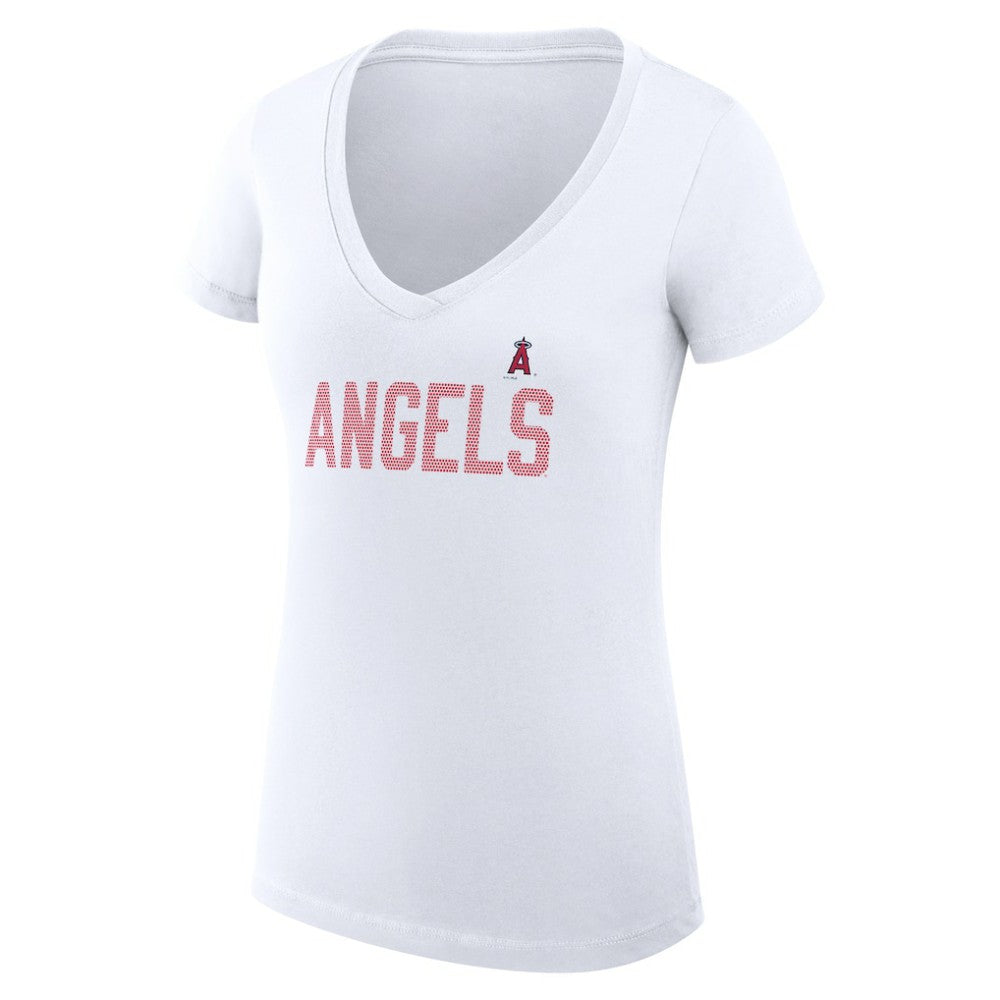 Los Angeles Angels G-III 4Her by Carl Banks Women's Super-Slim Fit Lightweight Dot Print V-Neck T-Shirt - White - MLB Lifestyle