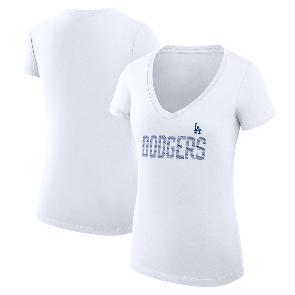 Los Angeles Dodgers G-III 4Her by Carl Banks Women's Super-Slim Fit Lightweight Dot Print V-Neck T-Shirt - White - MLB on Sale
