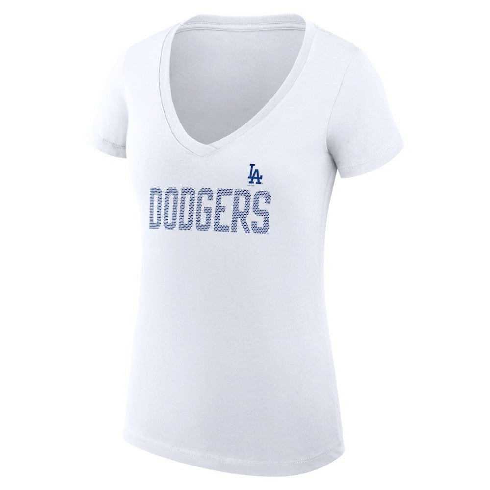 Los Angeles Dodgers G-III 4Her by Carl Banks Women's Super-Slim Fit Lightweight Dot Print V-Neck T-Shirt - White - MLB on Sale