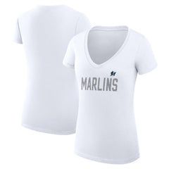 Miami Marlins G-III 4Her by Carl Banks Women's Super-Slim Fit Lightweight Dot Print V-Neck T-Shirt - White - MLB Sale