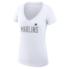 Miami Marlins G-III 4Her by Carl Banks Women's Super-Slim Fit Lightweight Dot Print V-Neck T-Shirt - White - MLB Sale
