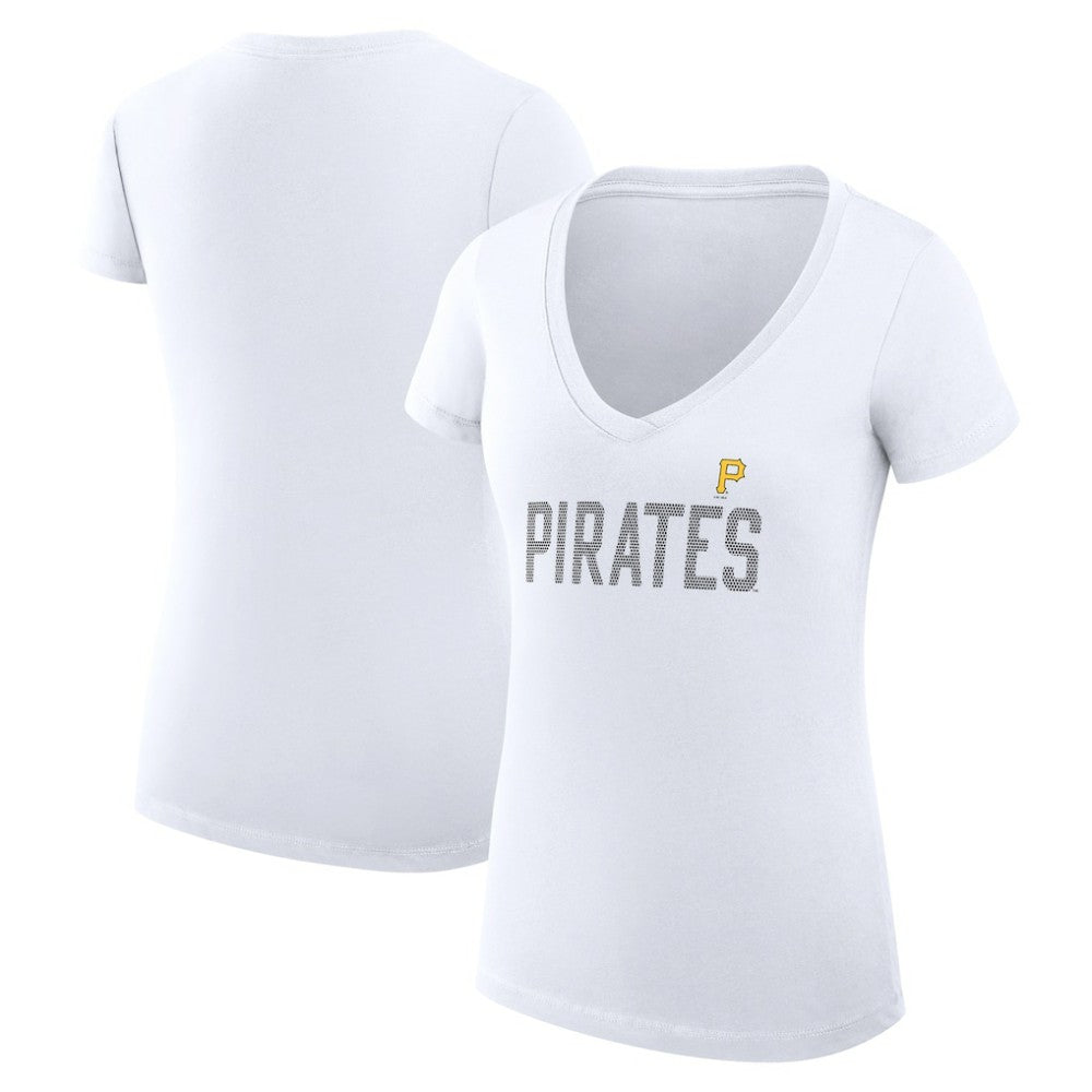 Pittsburgh Pirates G-III 4Her by Carl Banks Women's Super-Slim Fit Lightweight Dot Print V-Neck T-Shirt - White - MLB on Sale