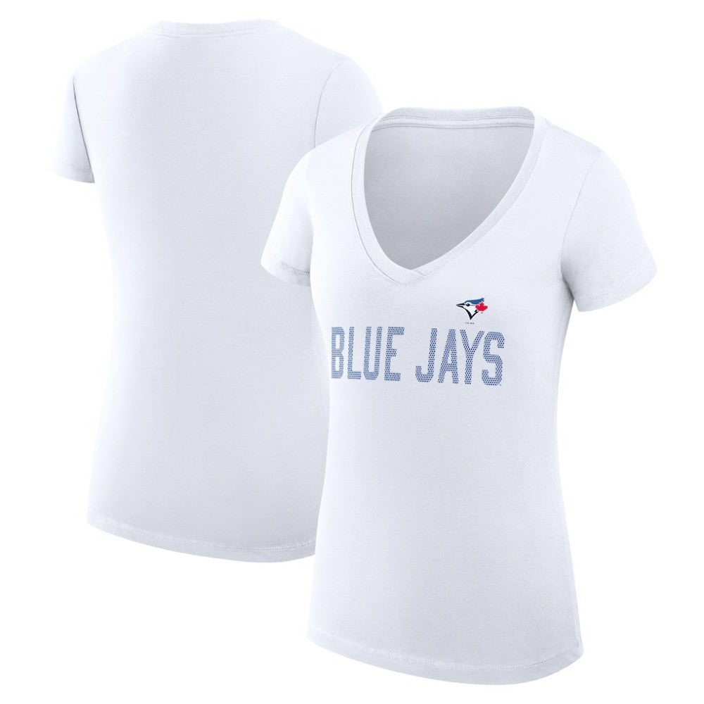 Toronto Blue Jays G-III 4Her by Carl Banks Women's Super-Slim Fit Lightweight Dot Print V-Neck T-Shirt - White - MLB Discount