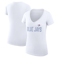 Toronto Blue Jays G-III 4Her by Carl Banks Women's Super-Slim Fit Lightweight Dot Print V-Neck T-Shirt - White - MLB Discount