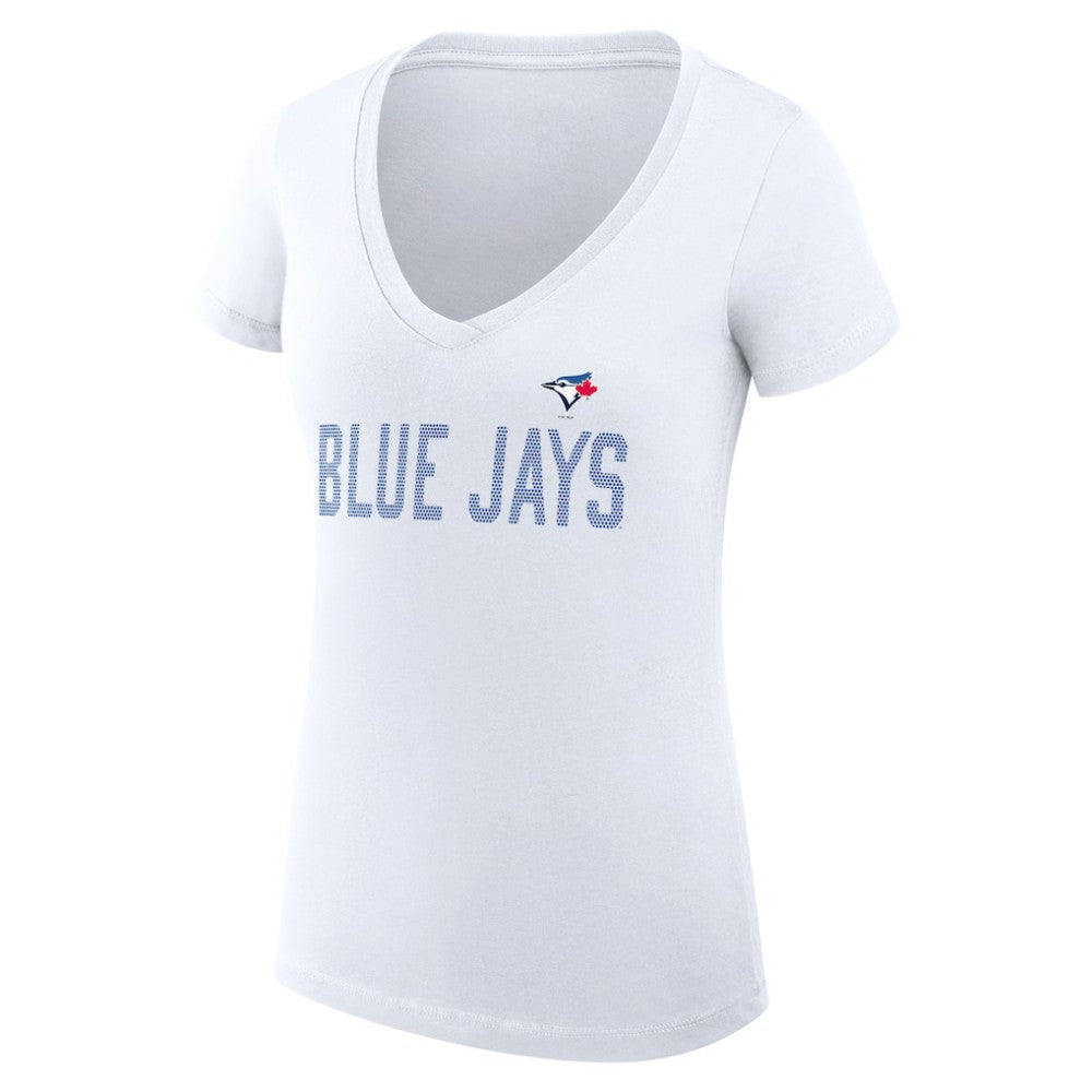 Toronto Blue Jays G-III 4Her by Carl Banks Women's Super-Slim Fit Lightweight Dot Print V-Neck T-Shirt - White - MLB Discount