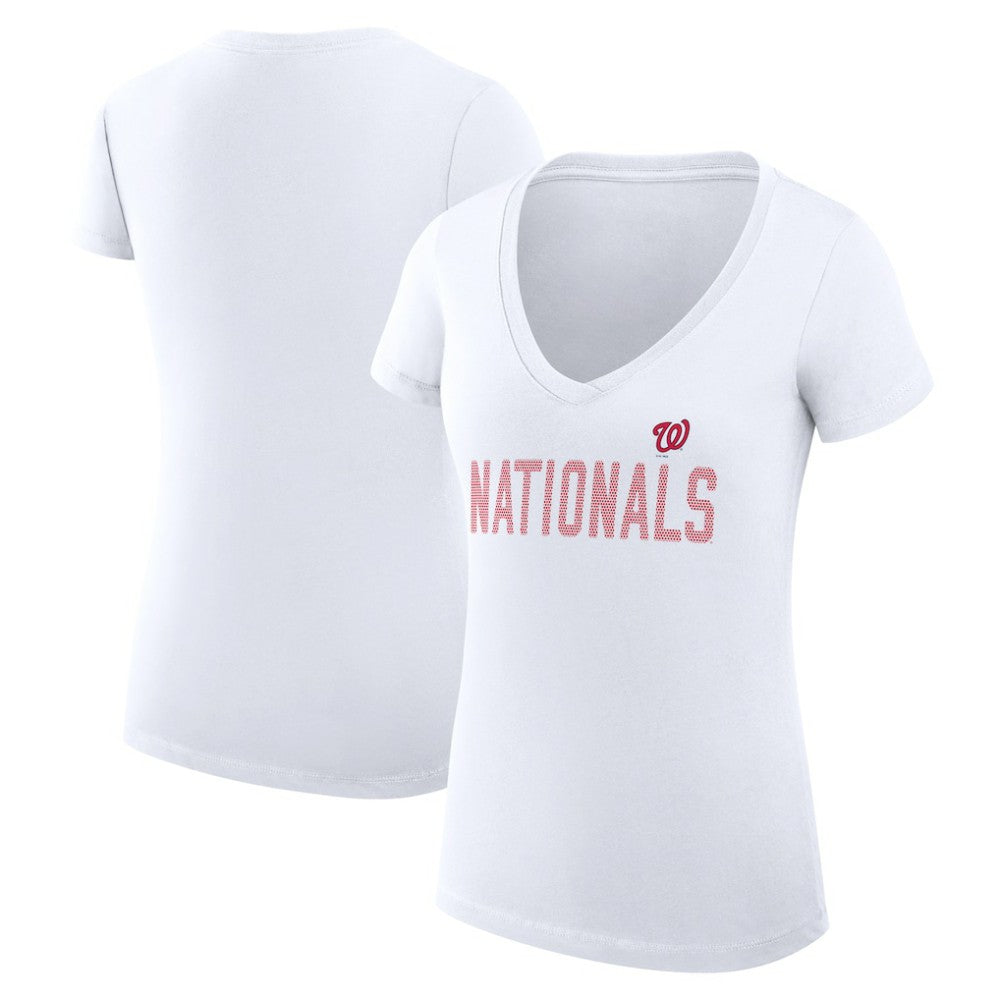 Washington Nationals G-III 4Her by Carl Banks Women's Super-Slim Fit Lightweight Dot Print V-Neck T-Shirt - White - MLB on Sale
