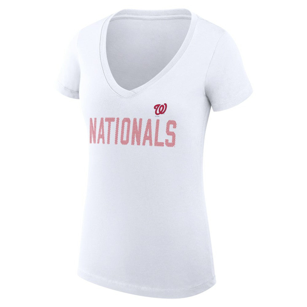 Washington Nationals G-III 4Her by Carl Banks Women's Super-Slim Fit Lightweight Dot Print V-Neck T-Shirt - White - MLB on Sale