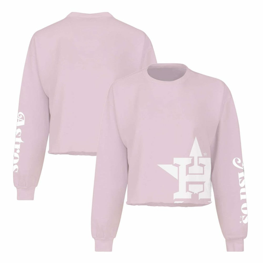 Houston Astros Fanatics Women's Cropped Slouchy Long Sleeve T-Shirt - Pink - Fanatics Lifestyle