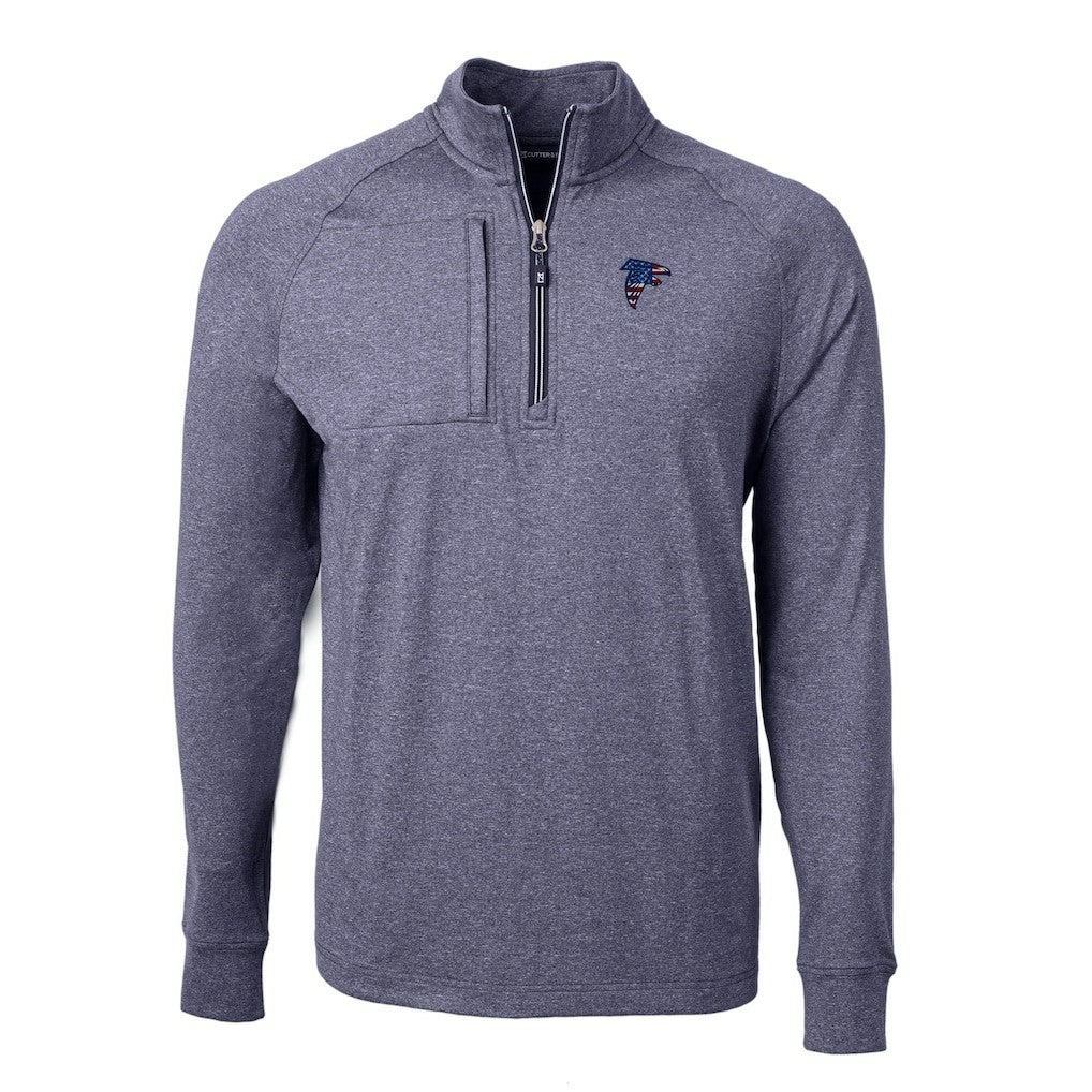Atlanta Falcons Cutter & Buck Big & Tall Adapt Eco Knit Quarter-Zip Pullover Top Heather Navy