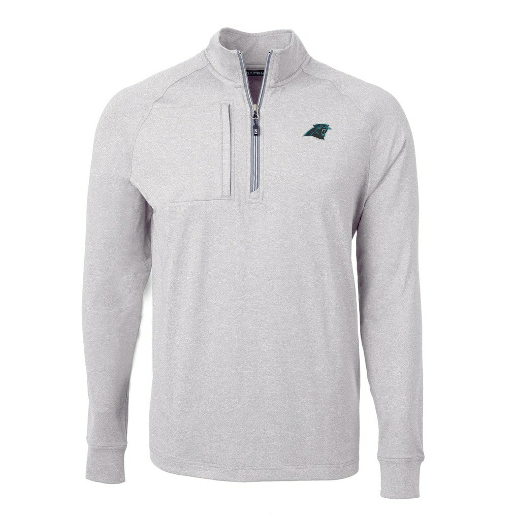 Carolina Panthers Cutter & Buck Big & Tall Adapt Eco Knit Quarter-Zip Pullover Top Heather Gray