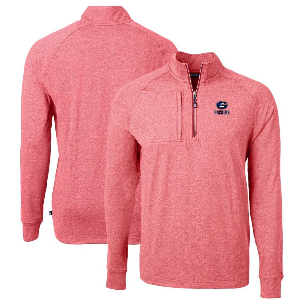 Green Bay Packers Cutter & Buck Big & Tall Adapt Eco Knit Quarter-Zip Pullover Top Heather Red