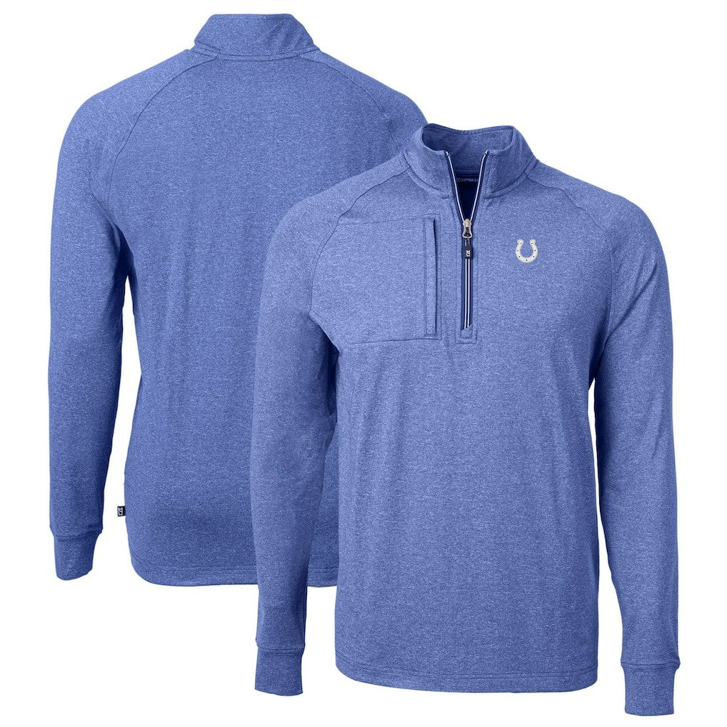 Indianapolis Colts Cutter & Buck Big & Tall Adapt Eco Knit Quarter-Zip Pullover Top Heather Royal