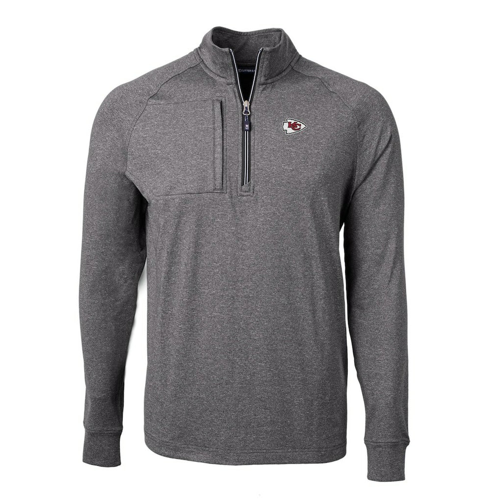 Kansas City Chiefs Cutter & Buck Big & Tall Adapt Eco Knit Quarter-Zip Pullover Top Heather Black