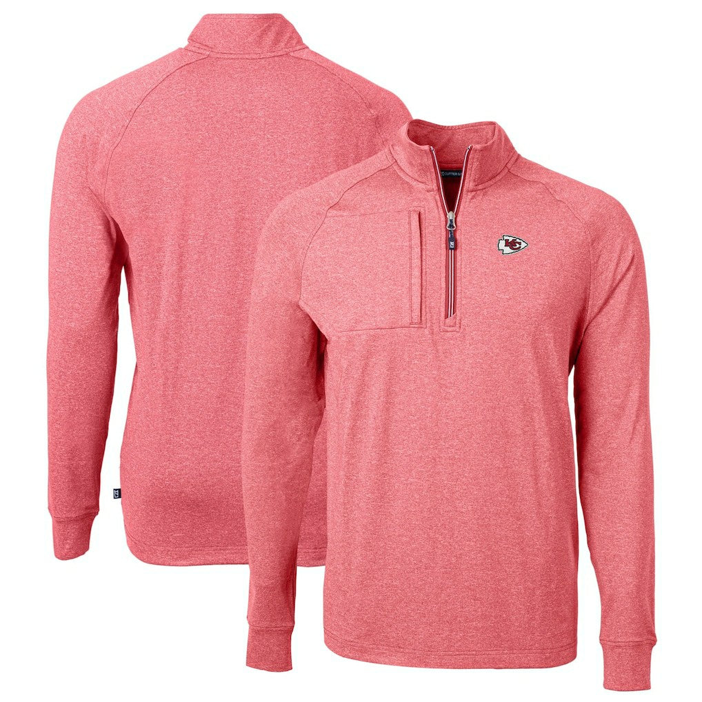 Kansas City Chiefs Cutter & Buck Big & Tall Adapt Eco Knit Quarter-Zip Pullover Top Heather Red