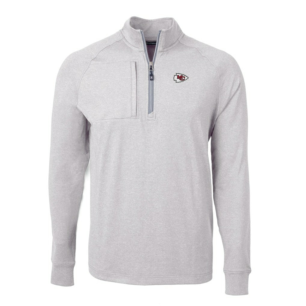 Kansas City Chiefs Cutter & Buck Big & Tall Adapt Eco Knit Quarter-Zip Pullover Top Heather Gray