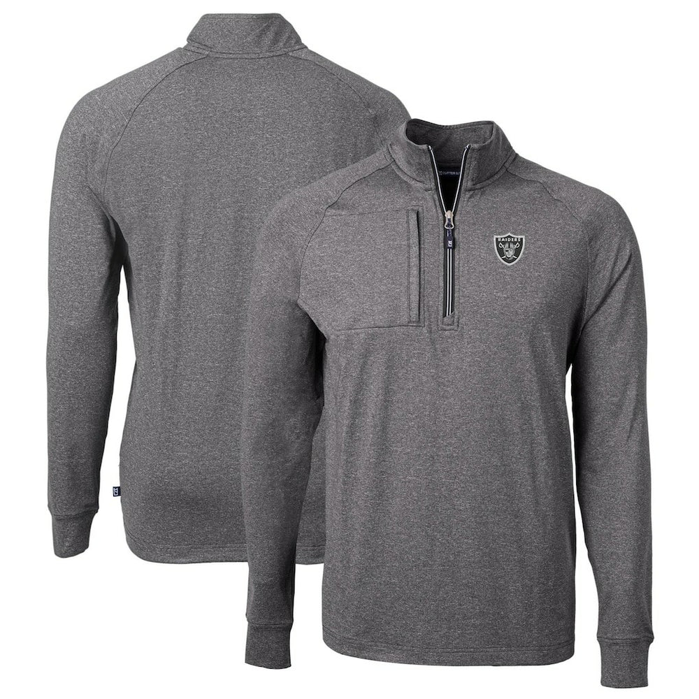 Las Vegas Raiders Cutter & Buck Big & Tall Adapt Eco Knit Quarter-Zip Pullover Top Heather Black