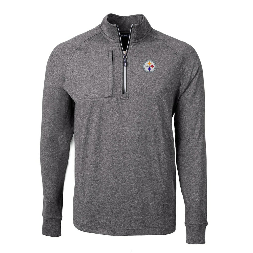 Pittsburgh Steelers Cutter & Buck Big & Tall Adapt Eco Knit Quarter-Zip Pullover Top Heather Black