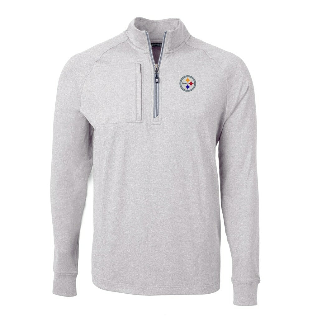 Pittsburgh Steelers Cutter & Buck Big & Tall Adapt Eco Knit Quarter-Zip Pullover Top Heather Gray