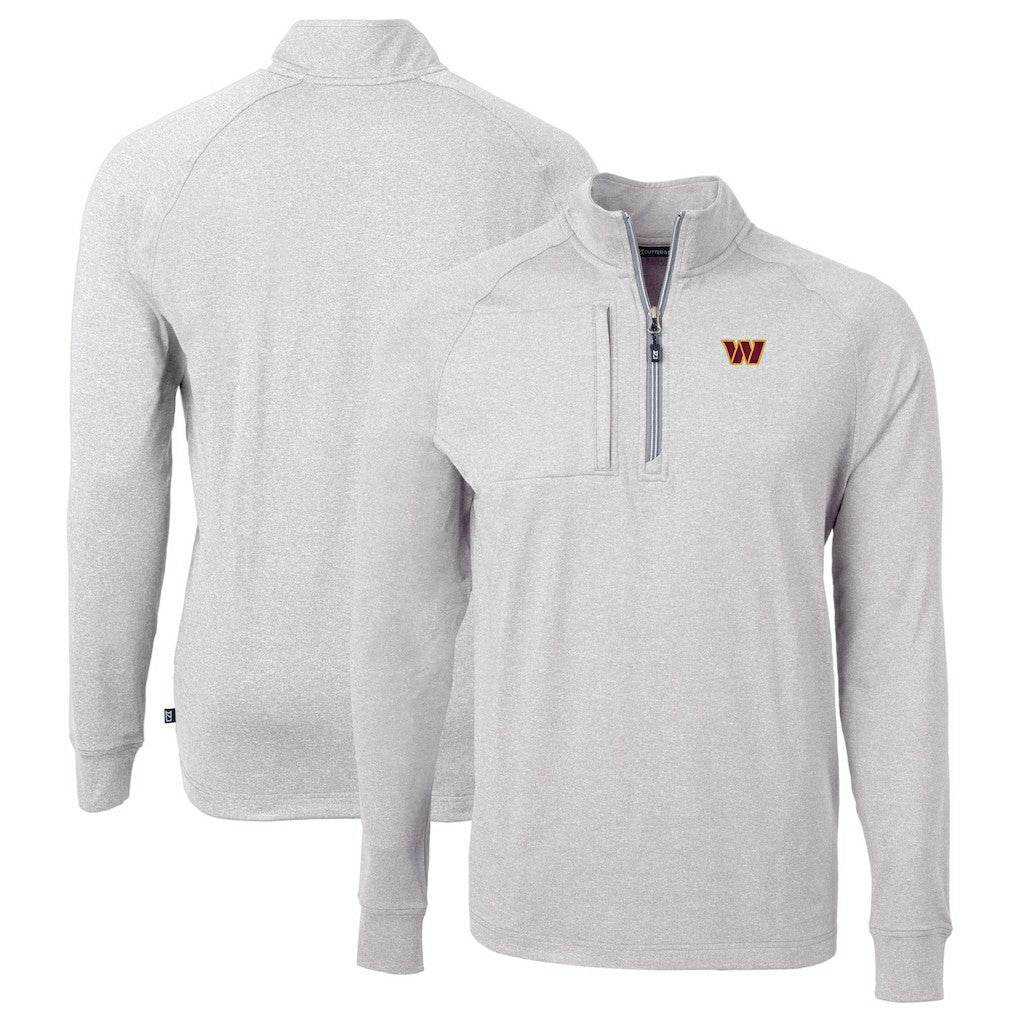Washington Commanders Cutter & Buck Big & Tall Adapt Eco Knit Quarter-Zip Pullover Top Heather Gray