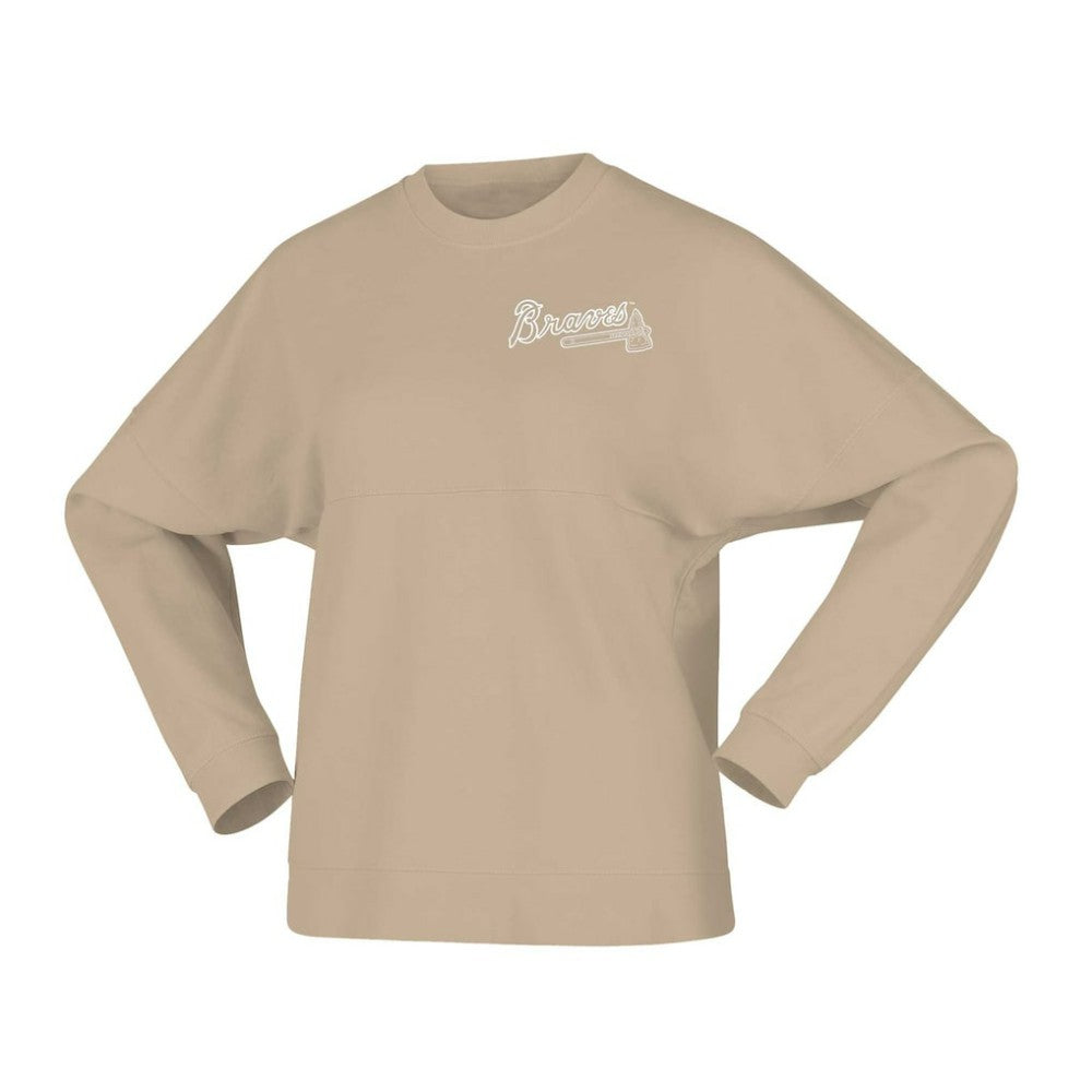 Atlanta Braves Fanatics Women's Branded Fleece Pullover Sweatshirt - Tan - Fanatics Lifestyle