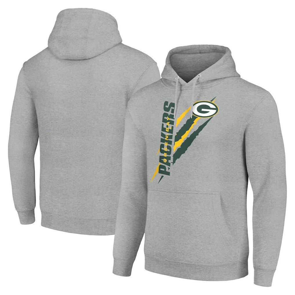 Green Bay Packers Starter Unisex Color Scratch Fleece Pullover Hoodie Heather Gray