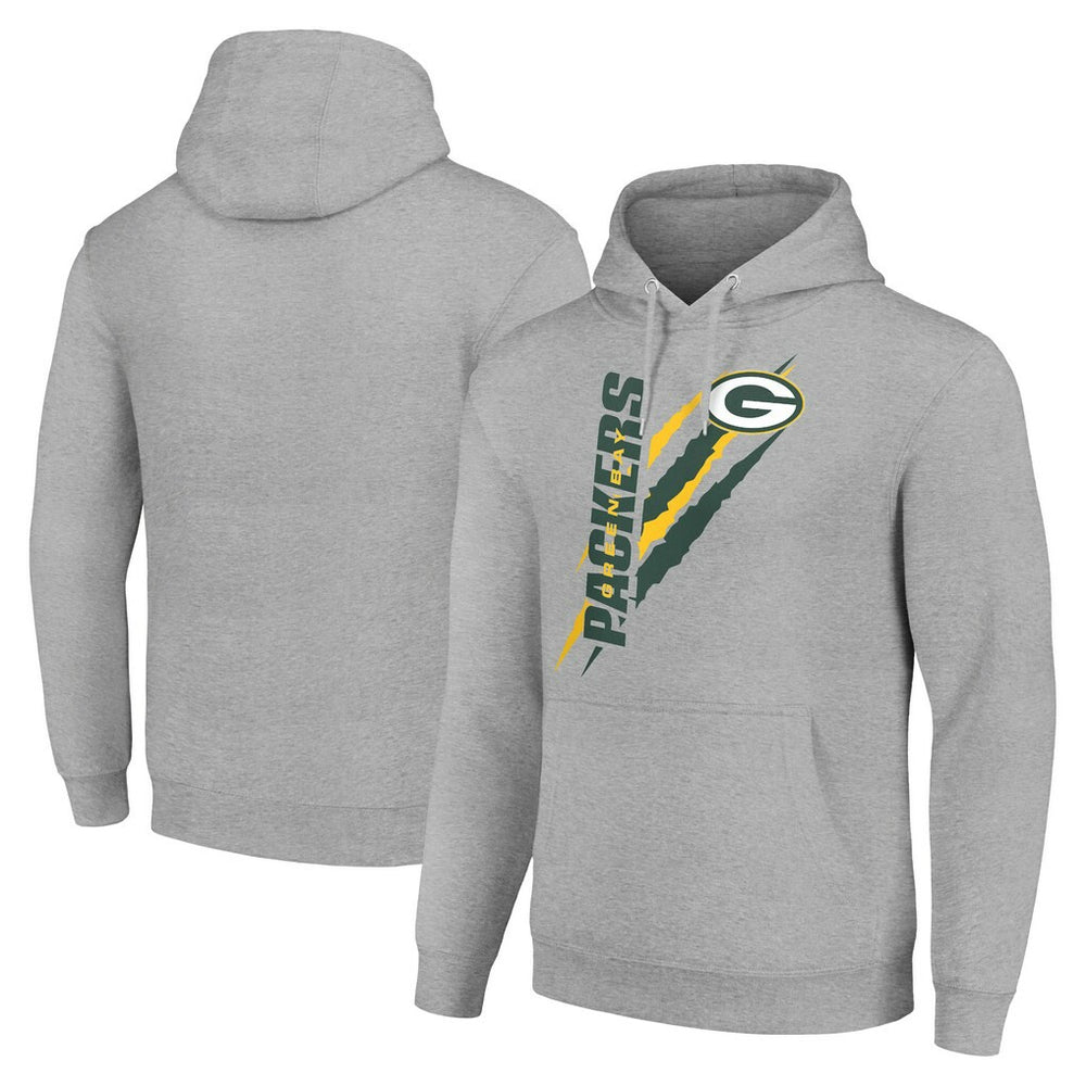 Green Bay Packers Starter Unisex Color Scratch Fleece Pullover Hoodie Heather Gray