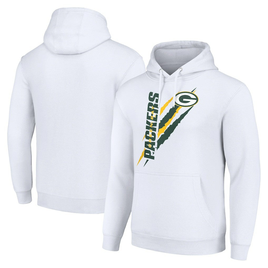 Green Bay Packers Starter Unisex Color Scratch Fleece Pullover Hoodie White