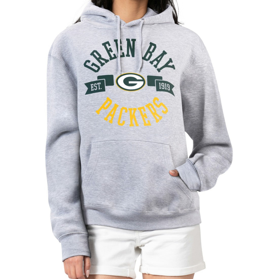 Green Bay Packers G-III 4Her by Carl Banks Women's City Graphic Team Fleece Pullover Hoodie Heather Gray