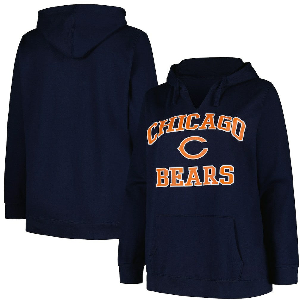 Fanatics Chicago Bears Women's Plus Size Heart and Soul V-Neck Pullover Hoodie Navy
