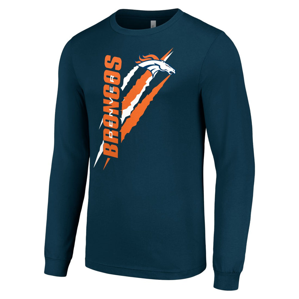 Denver Broncos Starter Color Scratch Long Sleeve T-Shirt Navy