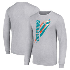 Miami Dolphins Starter Color Scratch Long Sleeve T-Shirt Heather Gray