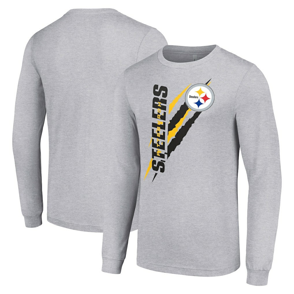 Pittsburgh Steelers Starter Color Scratch Long Sleeve T-Shirt Heather Gray