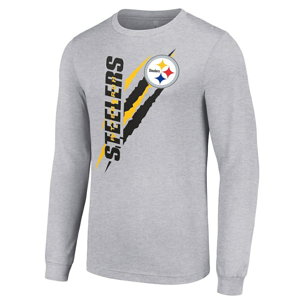 Pittsburgh Steelers Starter Color Scratch Long Sleeve T-Shirt Heather Gray