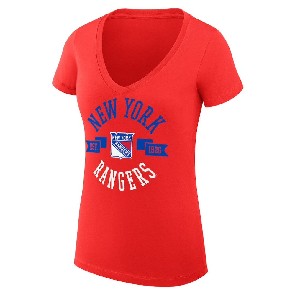 New York Rangers G-III 4Her by Carl Banks Women's Super-Slim Fit Lightweight City Graphic V-Neck T-Shirt - Red - NHL 200593330