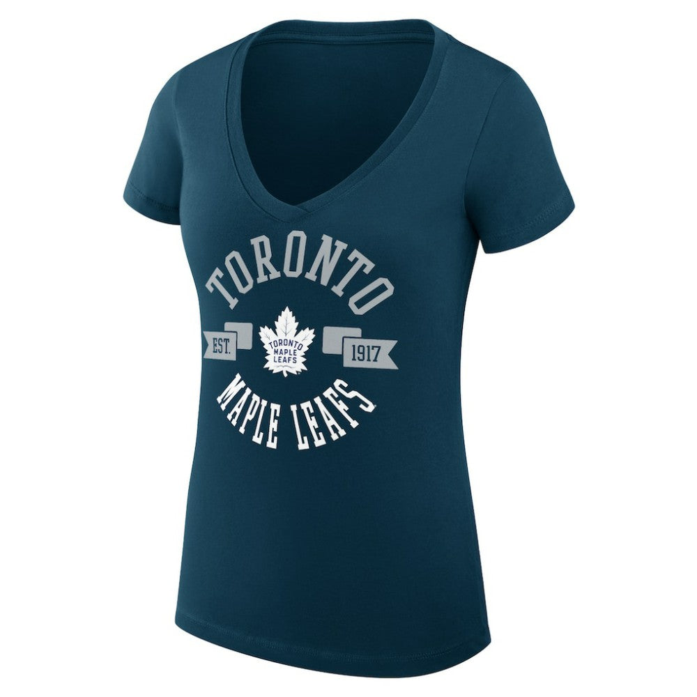 Toronto Maple Leafs G-III 4Her by Carl Banks Women's Super-Slim Fit Lightweight City Graphic V-Neck T-Shirt - Navy - NHL 200593339