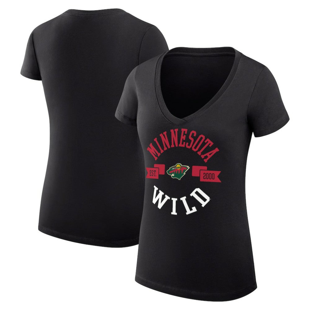 Minnesota Wild G-III 4Her by Carl Banks Women's Super-Slim Fit Lightweight City Graphic V-Neck T-Shirt - Black - NHL 200593356