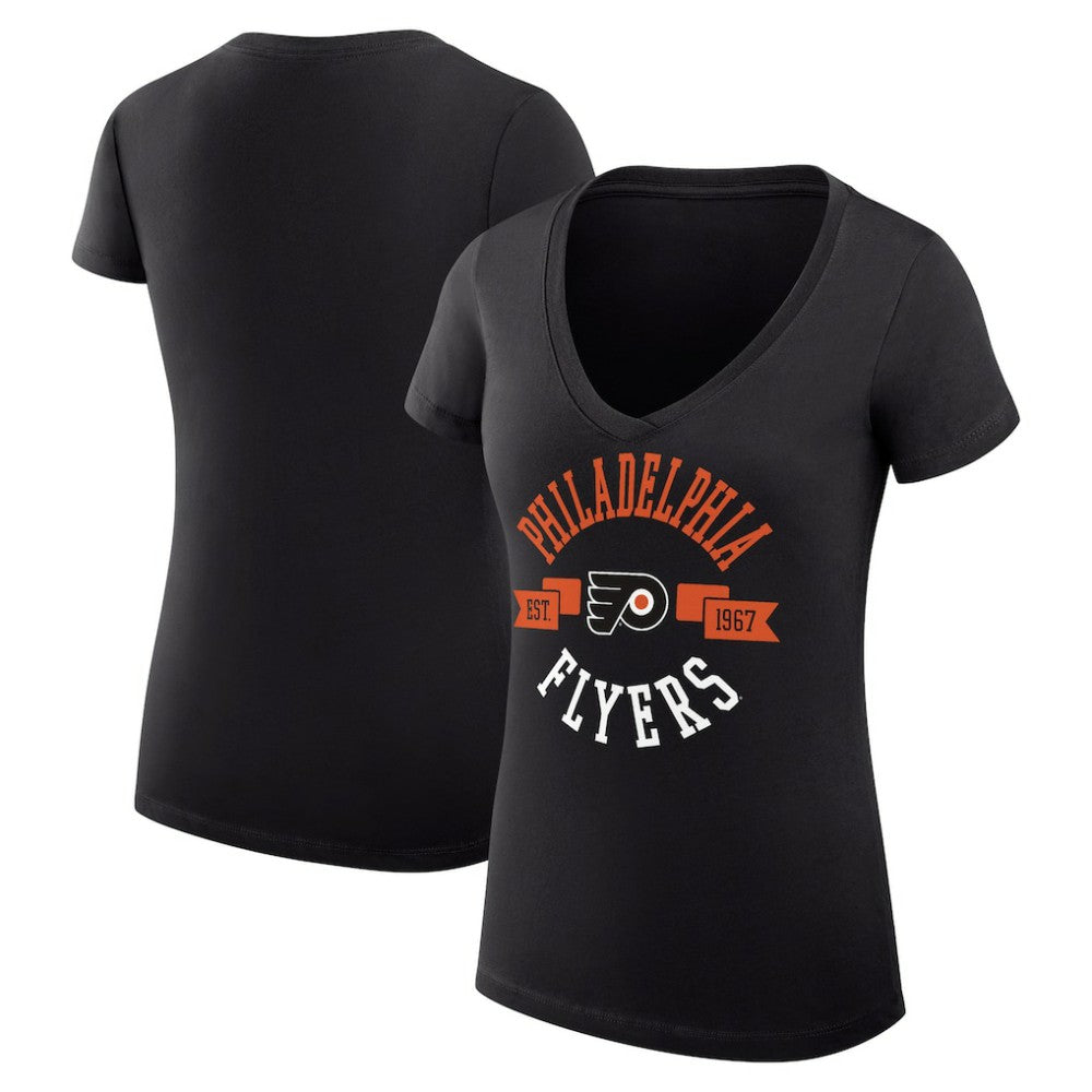 Philadelphia Flyers G-III 4Her by Carl Banks Women's Super-Slim Fit Lightweight City Graphic V-Neck T-Shirt - Black - NHL 200593359